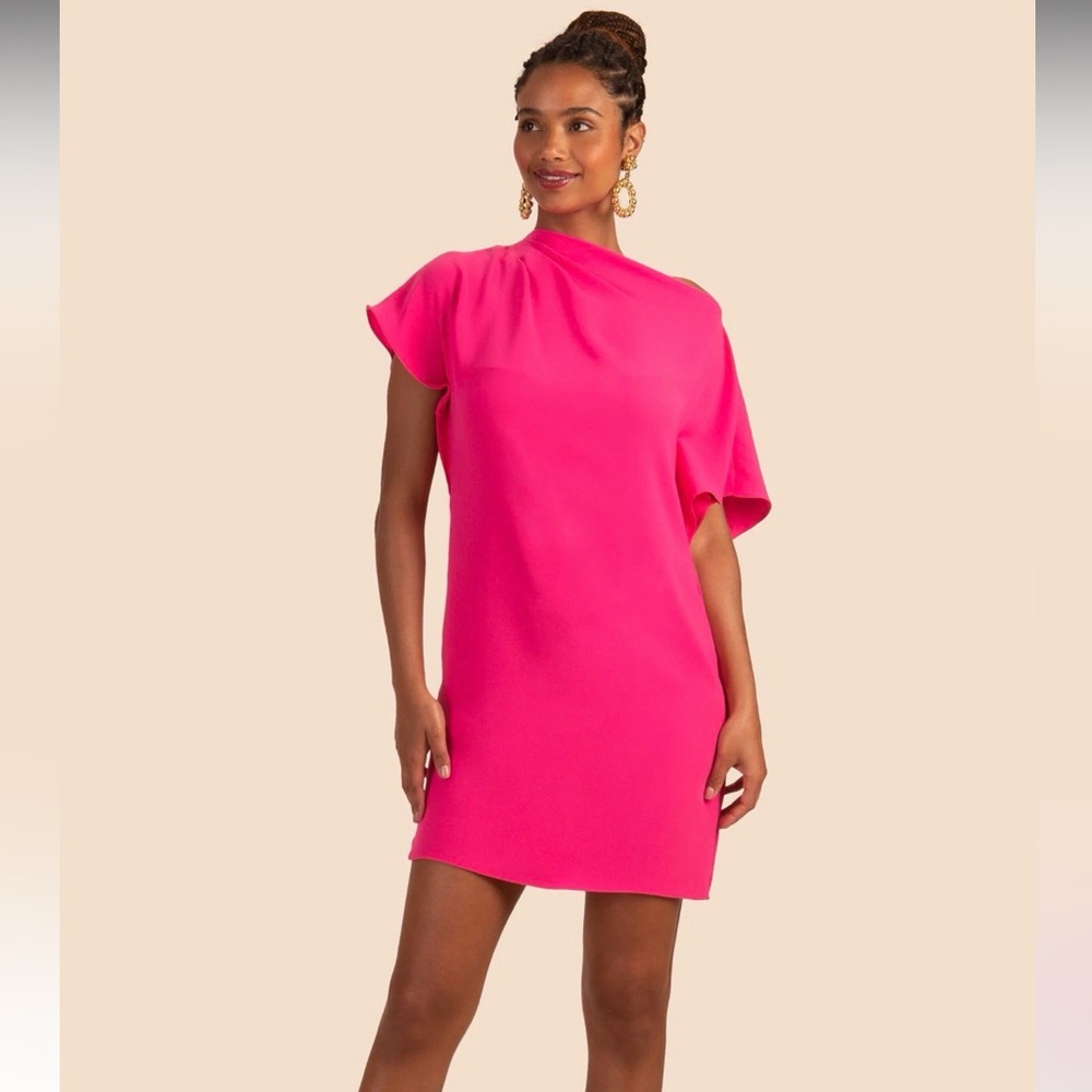 Trina Turk Hot Pink Asymmetric Sleeve Mini Dress
